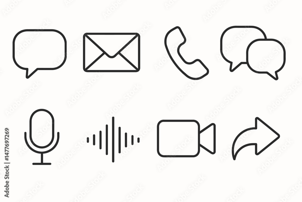 Poster minimal communication icons for messaging interface vector