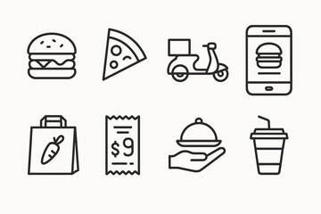 Food Delivery and Takeout Line Icons vector