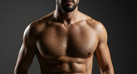 Obraz premium Showing Muscular Male Torso Against Dark Background