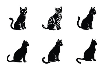 Stylish vector illustration of a collection of cat silhouettes on a white background. Perfect for pet lovers, animal lovers, and design projects.