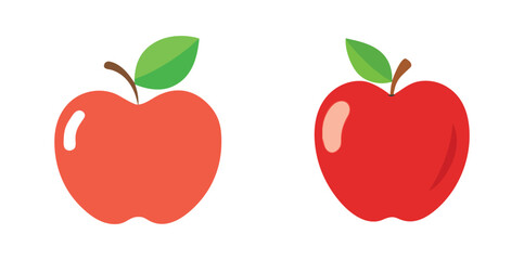 Red apple fruit. Vector illustration of red apple fruit. Apple icon vector illustration isolated on white background. Apple with green leaves. Vector illustration.