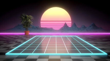 grid with neon blue and violet pulses