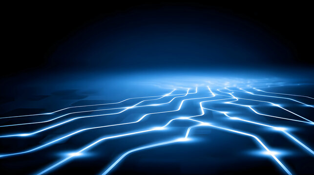 glowing in cool tones forming complex digital circuits