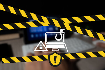 Digital threat: Hacker using phishing to steal data, with spam pop-ups and malicious code in the background