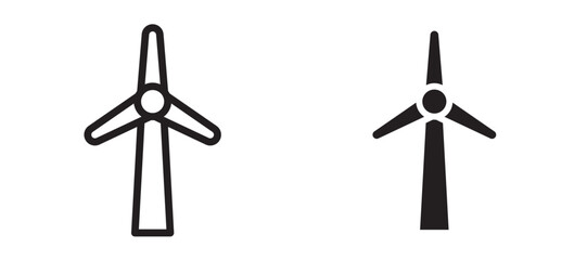 Wind turbine icon in black modern and lines and solid