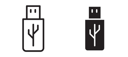 USB icon in black modern and lines and solid