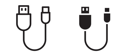 USB cable icon in black modern and lines and solid