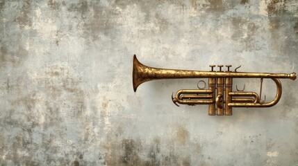 Fototapeta premium Vintage trumpet on textured wall