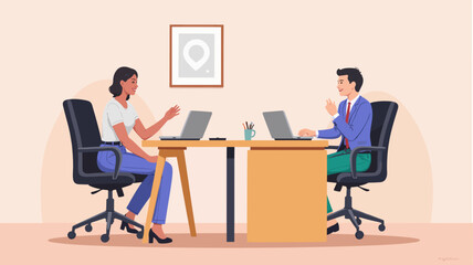 Fototapeta premium Two professionals discussing ideas at modern office workspace 