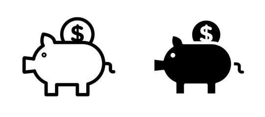 Piggy bank icon in black modern and lines and solid