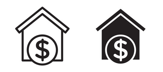 Mortgage icon in black modern and lines and solid