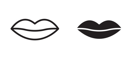 Lips icon in black modern and lines and solid