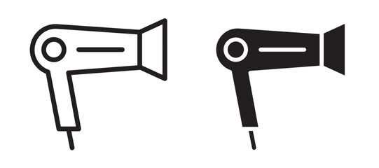 Hair dryer icon in black modern and lines and solid