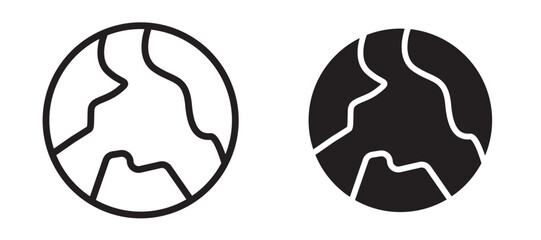 Earth icon in black modern and lines and solid