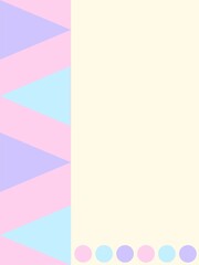 Fototapeta premium An abstract background features a vertical band on the left composed of alternating pastel triangles in pink, light blue, and lavender