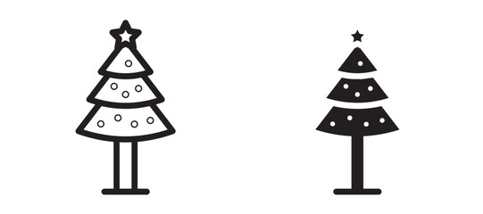 Christmas tree icon in black modern and lines and solid