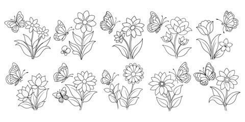 Vector illustration of a tulip  seamless pattern with butterflies