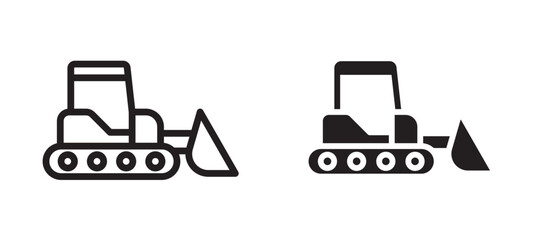 Bulldozer icon in black modern and lines and solid