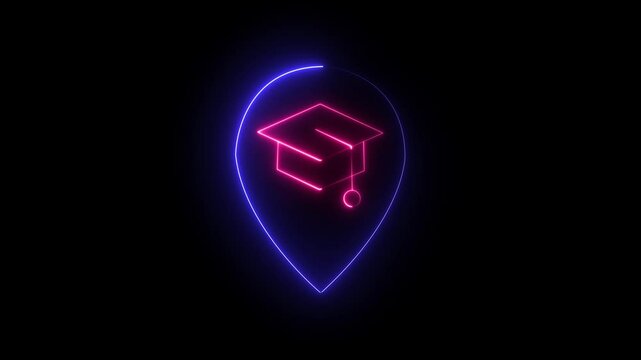 Graduation target vertical glowing neon icon animation on black background