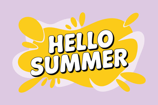 Hello Summer Vector Banner with Abstract Yellow Shapes on Lilac Background
