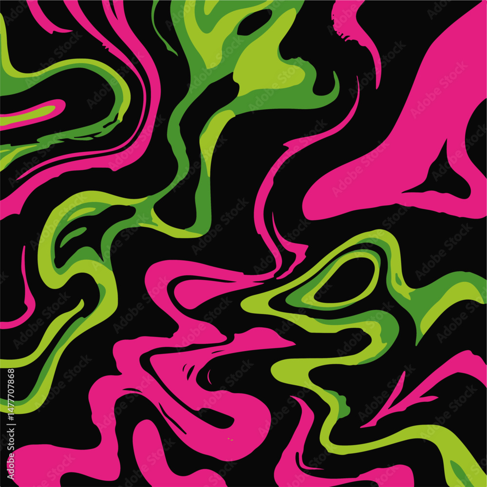 Leinwandbilder vector illustration features an abstract pattern with flowing, wavy shapes in neon pink, green, and 