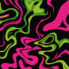 Vector illustration features an abstract pattern with flowing, wavy shapes in neon pink, green, and black. The bold, modern design adds a dynamic and playful touch to backgrounds or creative projects.