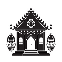 vector silhouette of a Diwali house entrance with rangoli