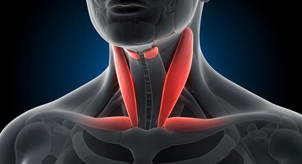 Sternocleidomastoid Muscles Anatomy Illustration in Red