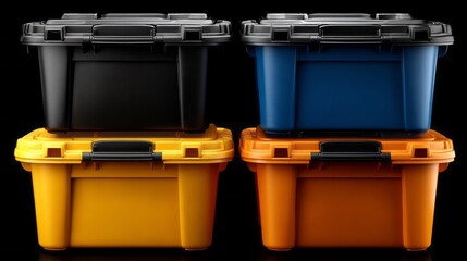 Four boxes stacked on top of each other, each one a different color