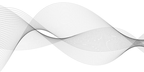 Abstract wavy and curve line on transparent background. Gray curved line for banner design and frequency sound wave line. Future technology concept.