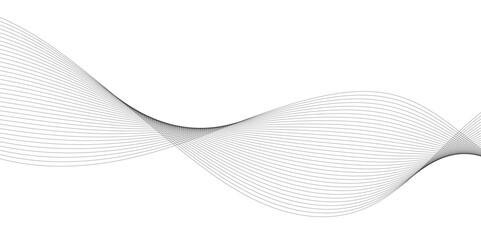 Grey and black wave, curve lines on transparent background. Digital futuristic technology concept banner background. Design for technology, business, voice, sound, data science, geometric border patte