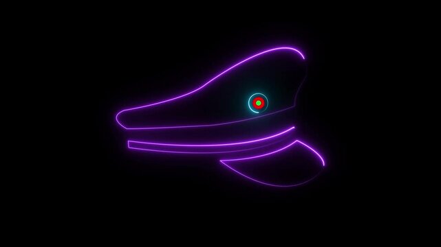 Captain hat vertical glowing neon icon animation on black background