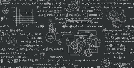Mechanical and Engine Engineering Formulas on a Seamless Blackboard.
