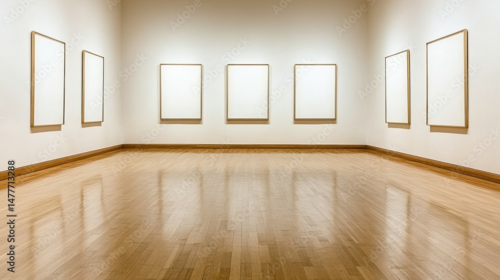 Poster an empty canvas in a contemporary art gallery, elegantly mocked up with motion blur to enhance depth