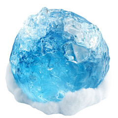 Fototapeta premium Icy sphere nestled in soft snow, an isolated glacial formation against transparent atmosphere