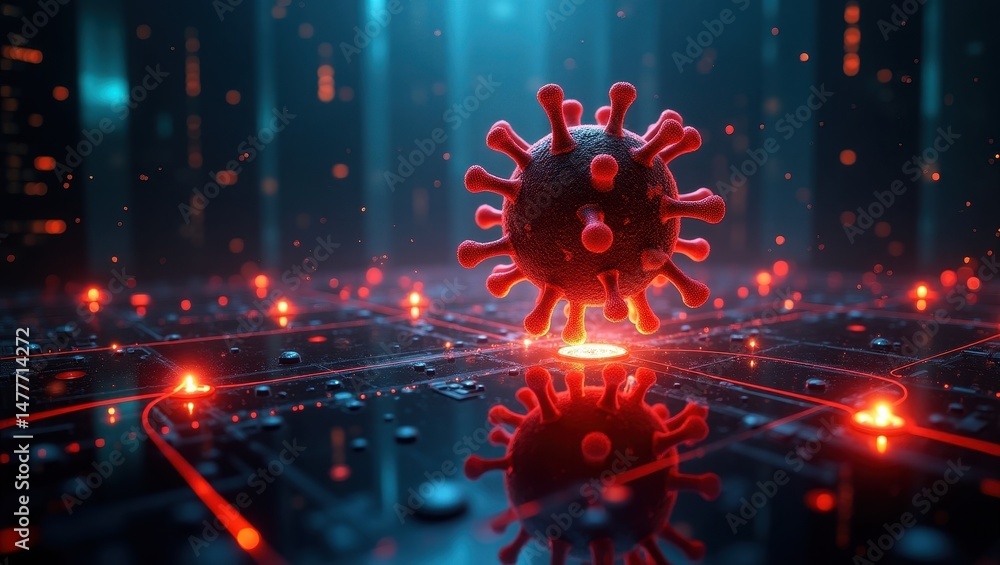 Aufkleber visual representation of a powerful cyberweapon illustrating a digital virus in a futuristic environ