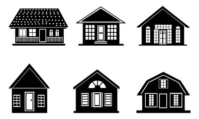 Vector set of black and white residential house front elevations