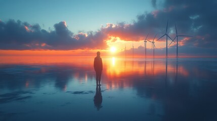 Solar panels and wind turbines power a clean, tech-driven renewable energy landscape.