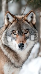 Obraz premium Captivating Portrait of a Gray Wolf Amidst a Snowy Wilderness