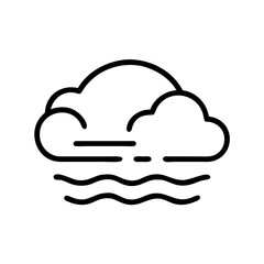 Fototapeta premium Simple line art icon of fog or mist hovering over wavy lines, symbolizing weather conditions or pollution on transparent background for graphic design use.