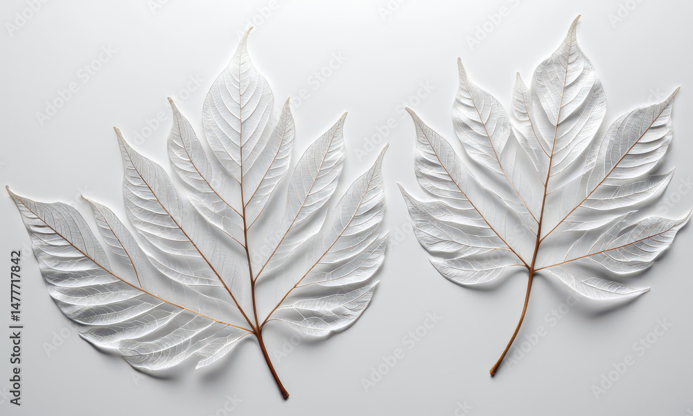 Poster a pair of white leaves resting on a flat surface, perfect for adding a touch of nature to your desig