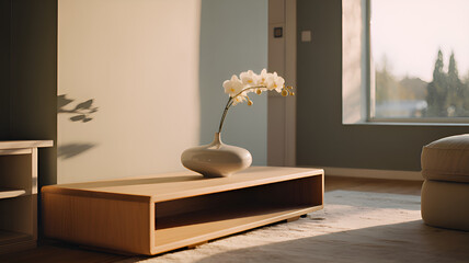 Beautiful home interior in sunlight with an unusual flower