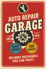 Vintage Car Garage Poster – Retro Auto Repair and Service Sign Template for Classic Vehicle Enthusiasts