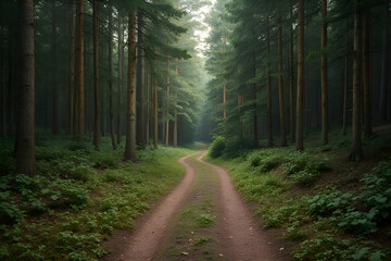 Forest path surrounded by tall trees