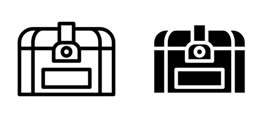 Treasure chest icon in black modern and lines and solid