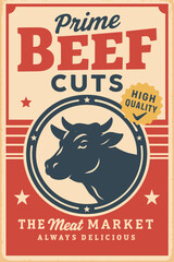 Premium Beef Cuts Promotional Poster With Bull Silhouette, Butchery Store Advertisement For Meat Lovers, Food Industry Vector Flyer Design