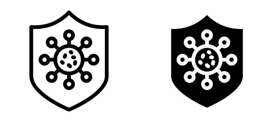 Virus protection shield icon in black modern and lines and solid