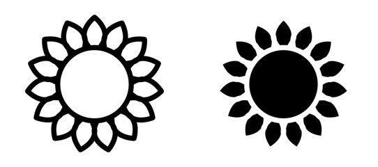 Sunflower icon in black modern and lines and solid