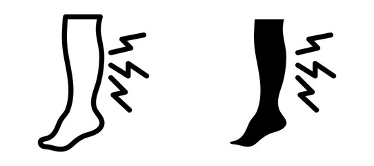 Shin pain icon in black modern and lines and solid