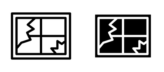 Broken window icon in black modern and lines and solid